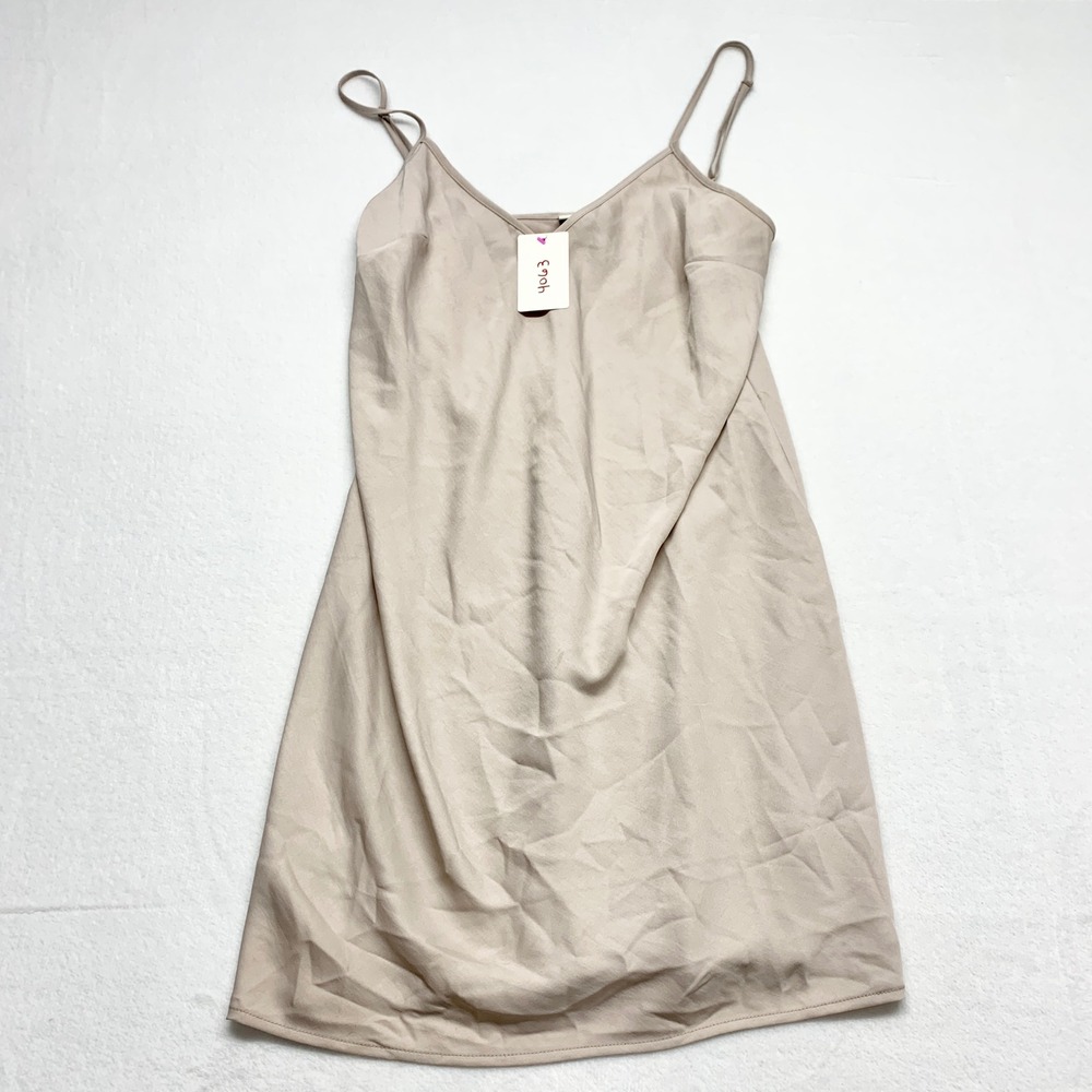 A New Day Recycled Polyester Slip Dress Womens Size M Beige Minimalist V-Neck
